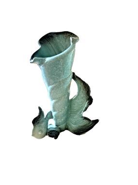 Vintage Hull Pottery Ebb Tide Shell & Goldfish Vase Speckled Turquoise Gray